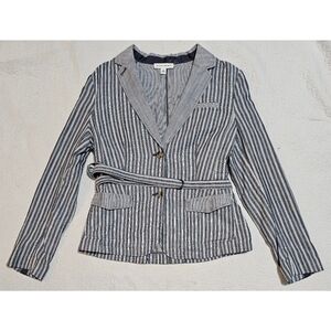 Banana Republic Light-Weight Cotton Striped Belted Blazer Blue/White. Size 12.